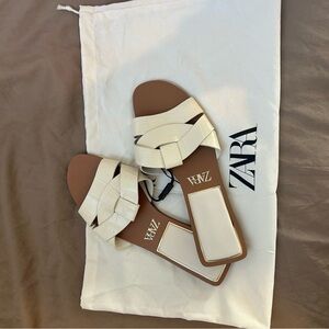 Zara Women's White and Brown Sandals